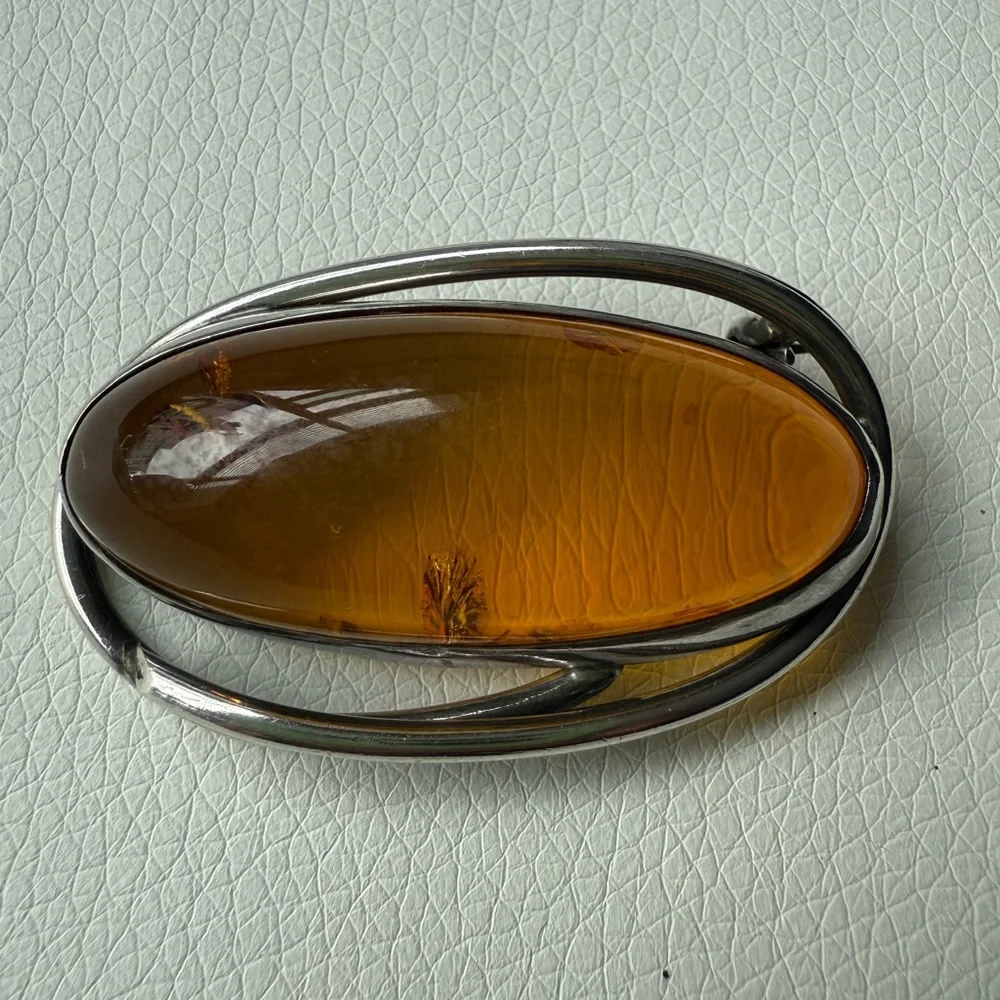 Authentic Baltic Amber and Silver Brooch and Pendant - Picture 1 of 7